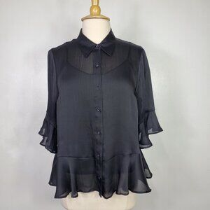 Nine West Elegant Black Ruffle Hem Dressy Career Top Blouse NEW NWT Size L